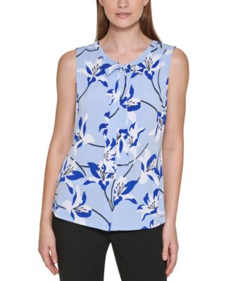 Calvin Klein - Sleeveless Floral Tie Neck Blouse