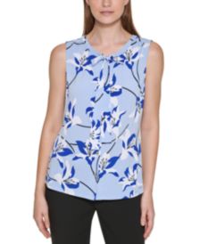 Sleeveless Floral Tie Neck Blouse