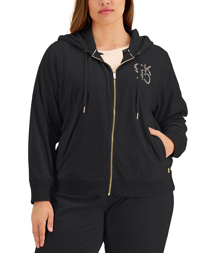 Calvin Klein Plus Size Logo Velour Zip-Up Hoodie & Reviews Jackets & Blazers - Sizes Macy's