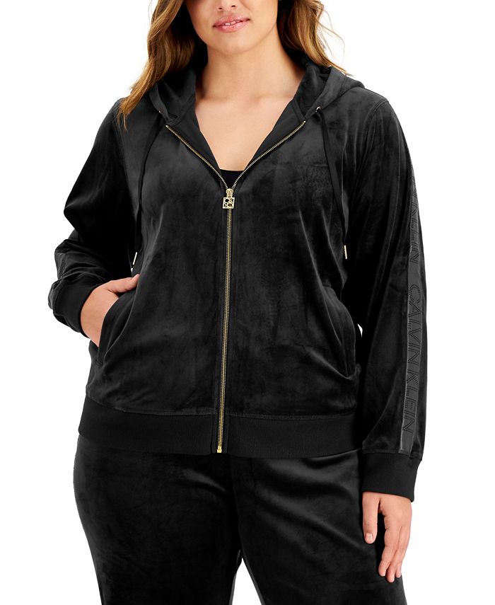 Calvin Klein Plus Size Zip-Front Velour Hoodie & Reviews - Jackets &  Blazers - Plus Sizes - Macy's
