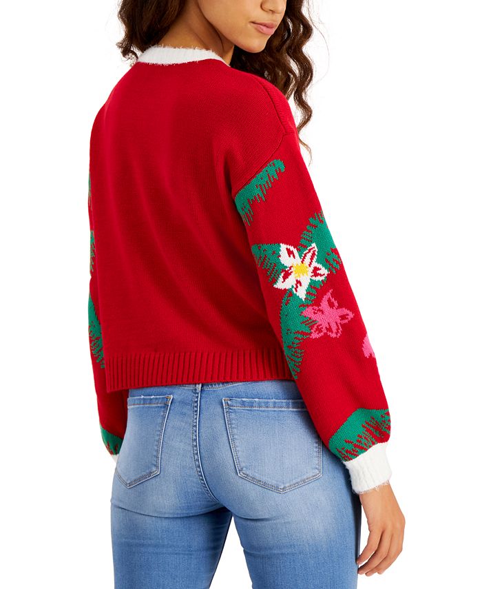 Hooked Up By Iot Juniors Crisscross Mixed Knit Sweater Red Size Medium main image 0