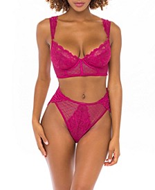 Women's Underwire Bra and High Waist Panty with Lace and Trellis Mesh Detail