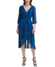 Balloon-Sleeve Faux-Wrap Dress