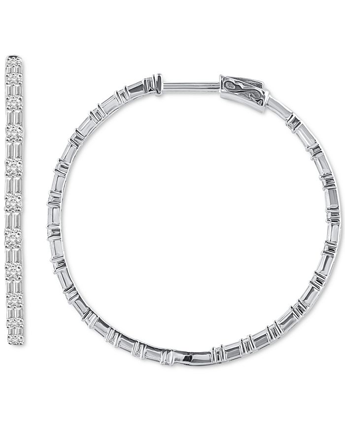 Macy's - Diamond Round and Baguette In & Out Hoop Earrings (1-1/2 ct. t.w.) in 14k White Gold