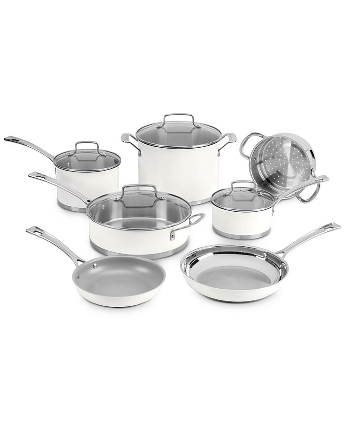 Cuisinart - 11-Pc. Stainless Steel Matte White Cookware Set