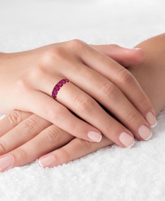 Red Emerald Cut Cubic Zirconia Eternity Band in 14k Rose Gold Plated Sterling Silver