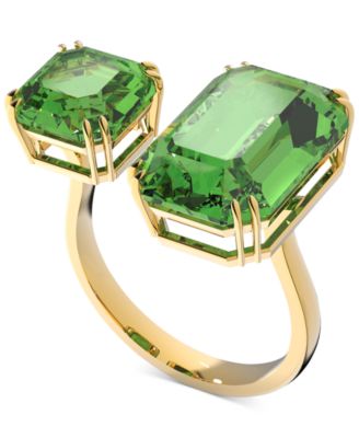 Swarovski - Gold-Tone Green Octagon Crystal Cocktail Ring