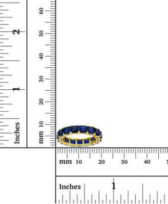Created Blue Spinel Princess Cut Eternity Band in 14k Yellow Gold Plated Sterling Silver