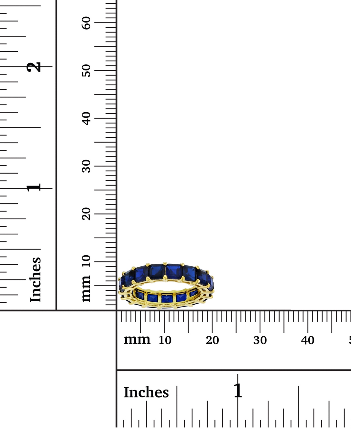 CreatedSpinel Princess Cut Eternity Band in 14k Yellow Gold Plated Sterling Silver - Blue