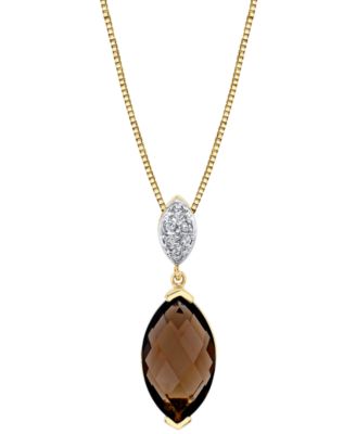 Macy's - Smoky Quartz (3 ct. t.w.) & Diamond (1/20 ct. t.w.) 18" Pendant Necklace in 14k Gold