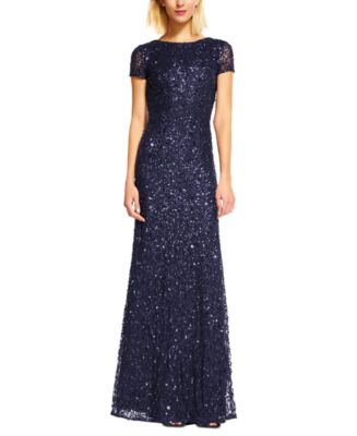 Adrianna Papell Petite Scoop-Back Sequin Gown - Macy's