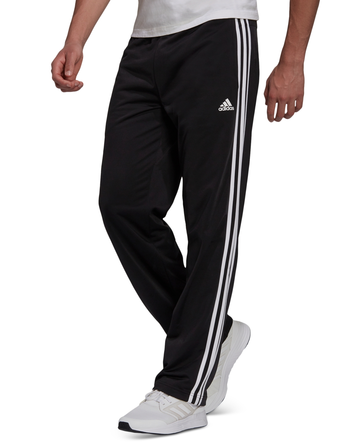 Shop Adidas Originals Men's Primegreen Essentials Warm-up Open Hem 3-stripes Track Pants In Black,white