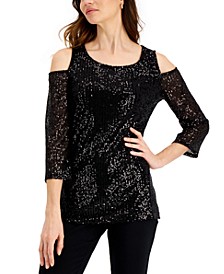 Sequin Cold-Shoulder Top, Created for Macy's