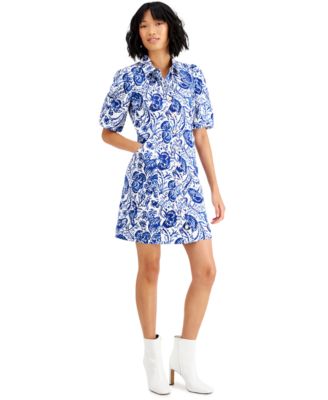Charter Club - Printed Puff-Sleeve Shirtdress