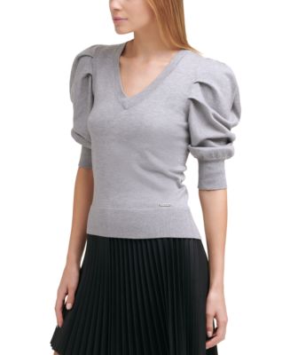 Puff sleeve on sale v neck sweater