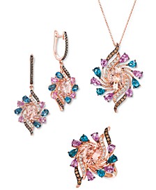 Multi Gemstone and Diamond Pendant, Earrings & Ring Collection in 14k Rose Gold