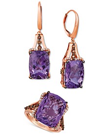 Grape Amethyst & Diamond Ring & Drop Earring Collection in 14k Rose Gold