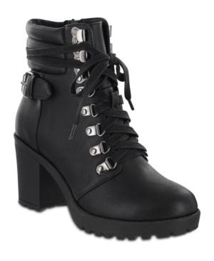 Mia Women's Annamaria Block Heel Lug Sole Biker Boots In Black