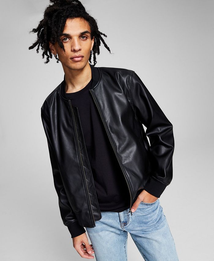 And Now This Men's Faux Leather Bomber Jacket - Macy's