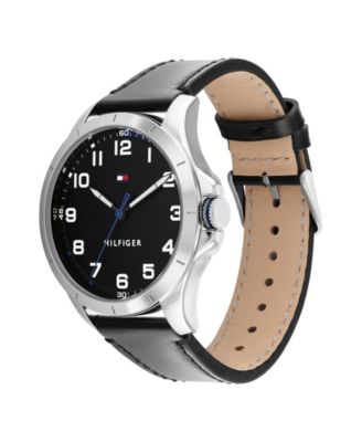 Men's Black Leather Strap Watch 44mm