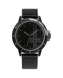 Tommy Hilfiger Men's Black Nylon Strap Watch 44mm