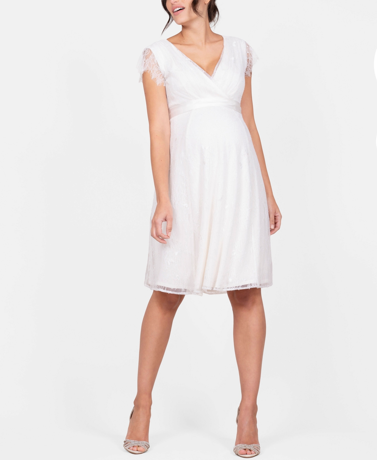 Shop Seraphine Women's Short Lace V Neck Maternity Wedding Dress In Ivory