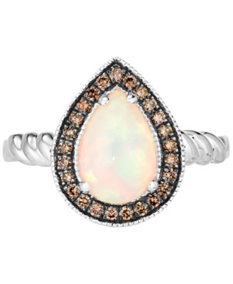 Neopolitan Opal (7/8 ct. t.w.) & Chocolate Diamond (1/5 ct. t.w.) Halo Ring in 14k White Gold