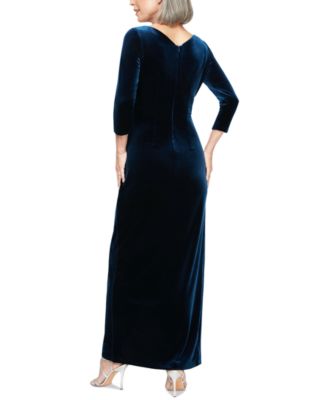 Women's Velvet Ruched 3/4-Sleeve Gown