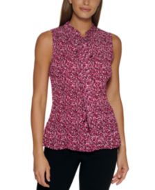 Abstract-Print Tie-Neck Top