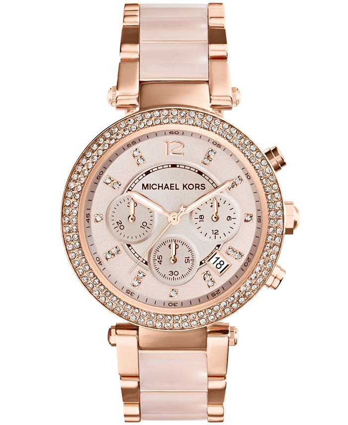 Michael Kors Women's Chronograph Parker Blush and Rose Gold-Tone Stainless  Steel Bracelet Watch 39mm MK5896 & Reviews - All Watches - Jewelry & Watches  - Macy's