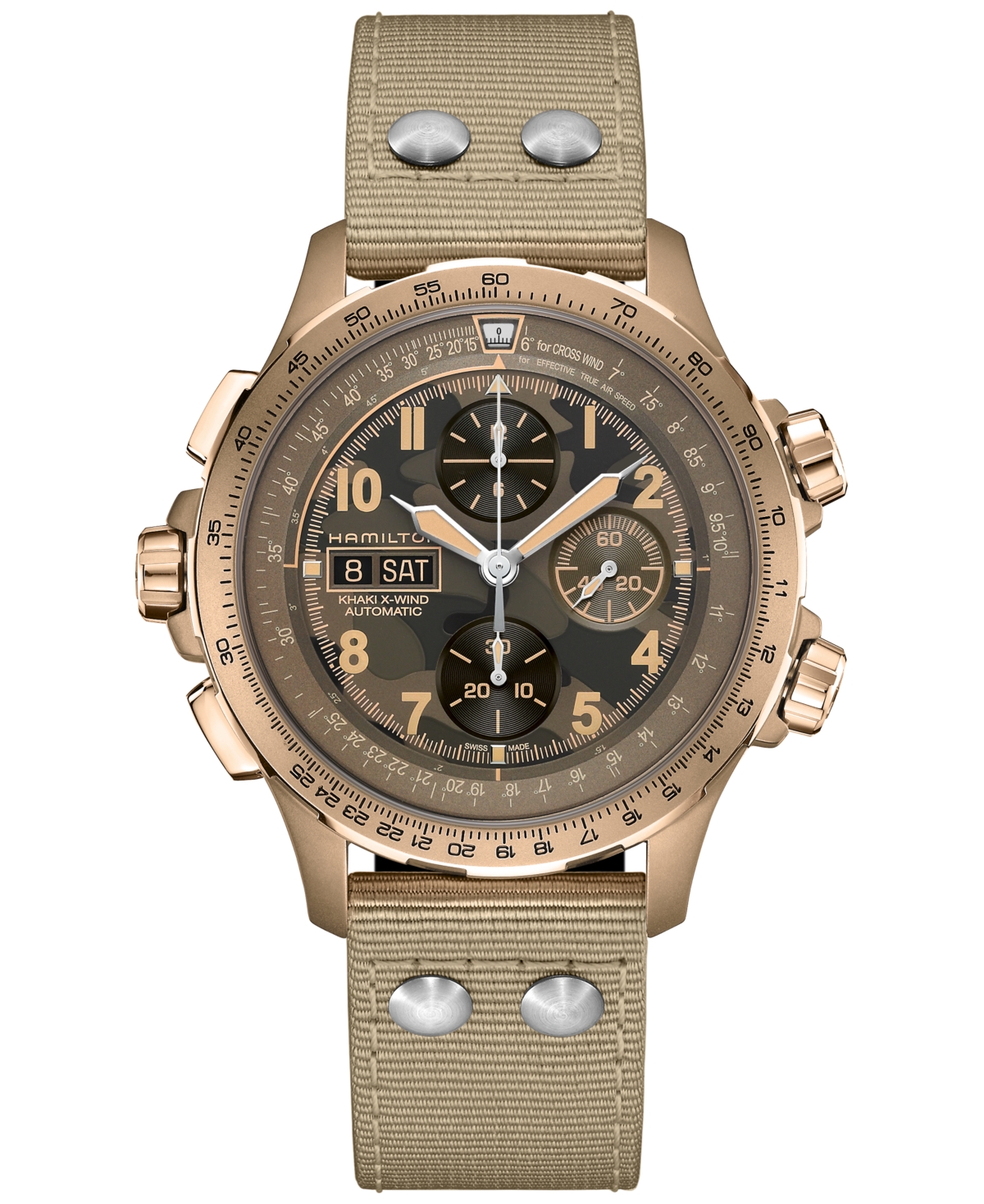 Shop Hamilton Men's Swiss Automatic Chronograph Khaki Aviation X-wind Beige Textile Strap Watch 45mm