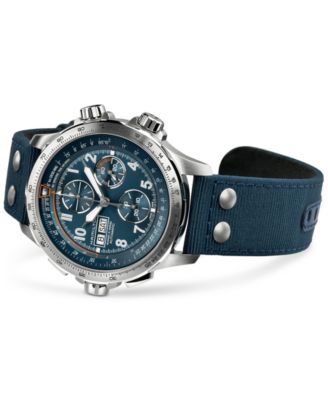 Men's Swiss Automatic Chronograph Khaki Aviation X-Wind Blue Textile Strap Watch 45mm