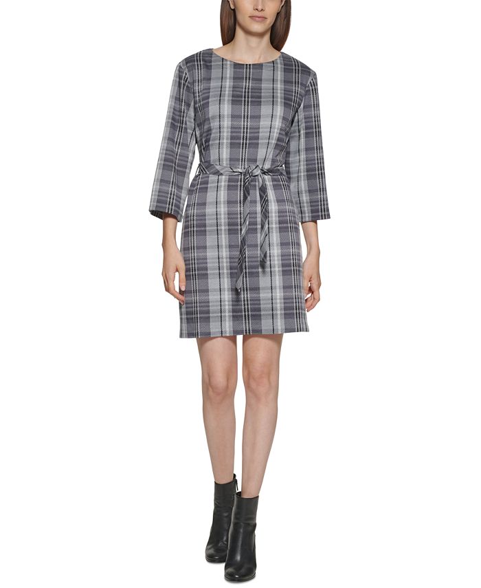 Calvin Klein Plaid A-Line Dress - Macy's