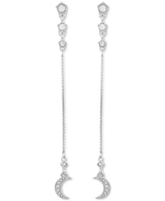 GUESS - Silver-Tone Crystal Star & Moon Linear Drop Earrings