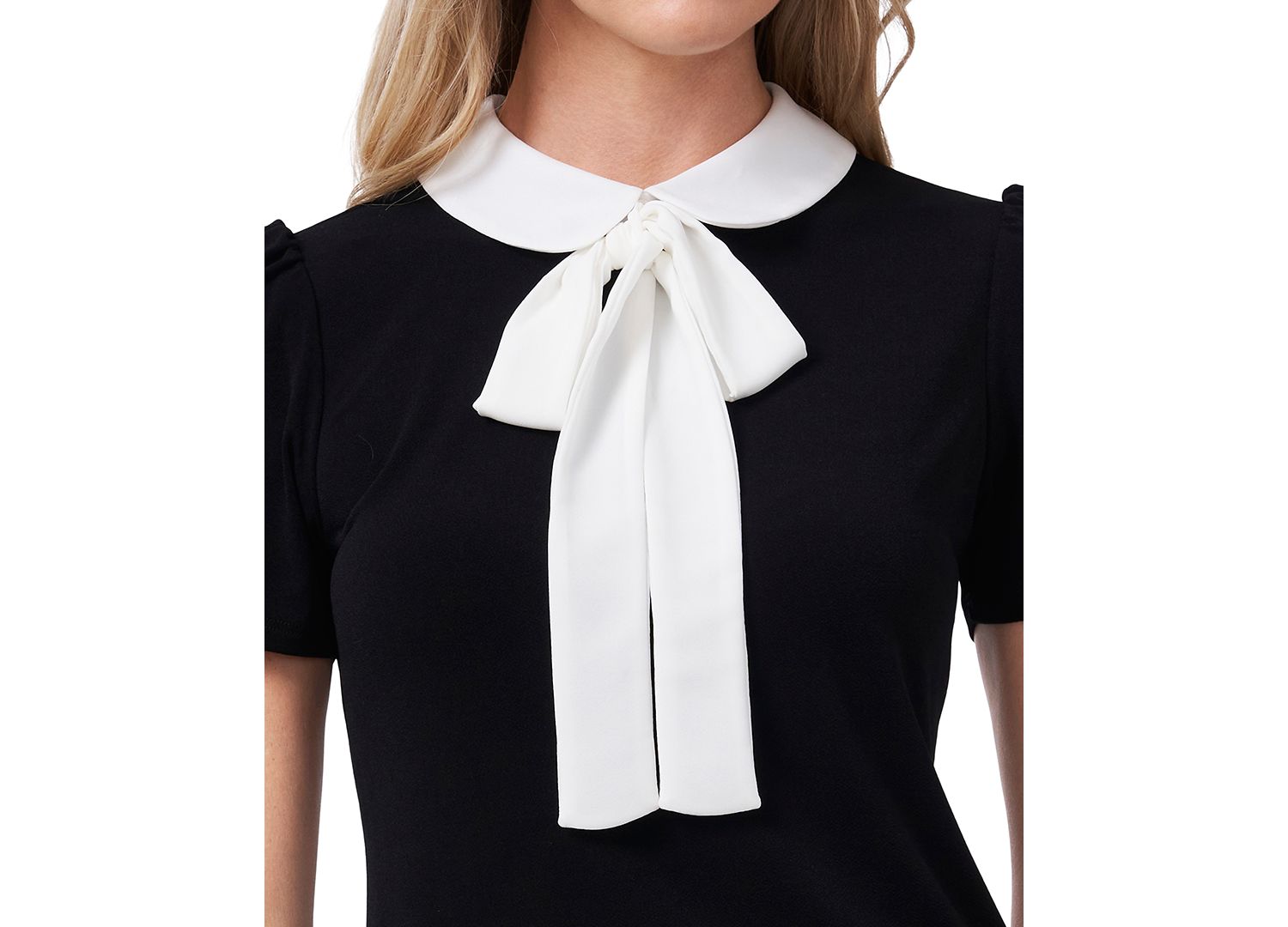 Women's Short Sleeve Collared Bow Neck Knit Top