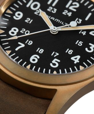 Men's Swiss Mechanical Khaki Field Brown Leather Strap Watch 38mm