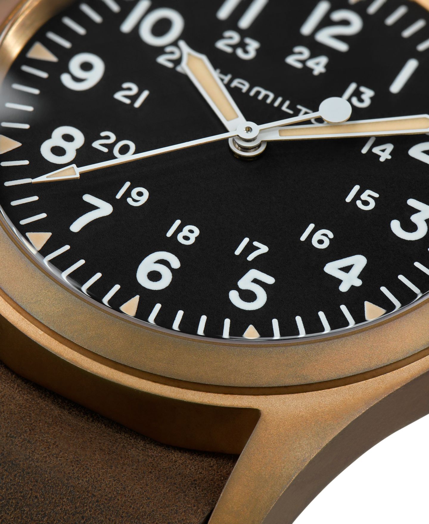 Мужские часы Hamilton Swiss Mechanical Khaki Field Brown Leather Strap Watch 38mm — фото 4