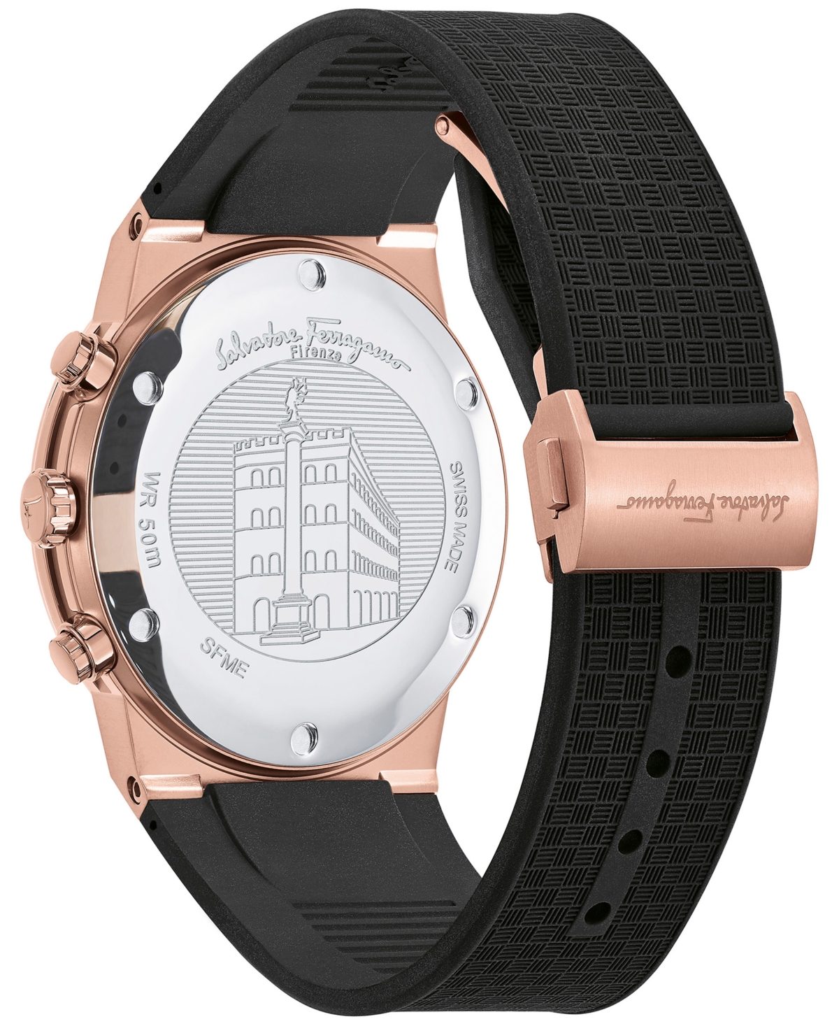 Shop Ferragamo Salvatore  Men's Swiss Chronograph  Sapphire Black Silicone Strap Watch 41mm In Ip Rose Gold