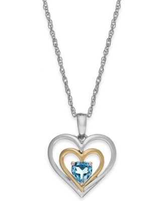 Macy's Blue Topaz Heart Pendant Necklace in 14k Gold and
