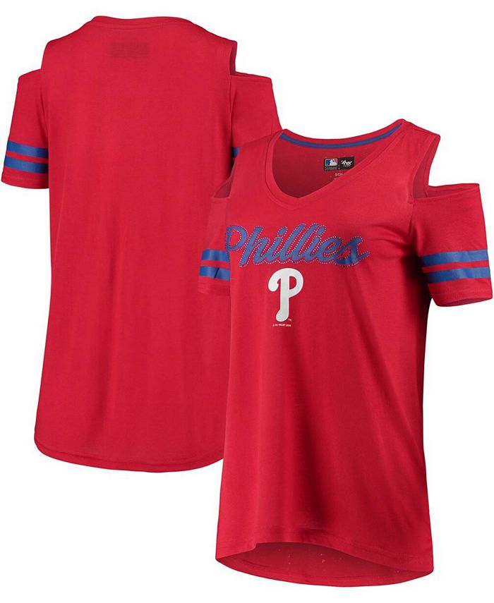 G Iii 4her By Carl Banks Womens Red Philadelphia Phillies Extra Inning Cold Shoulder T Shirt 