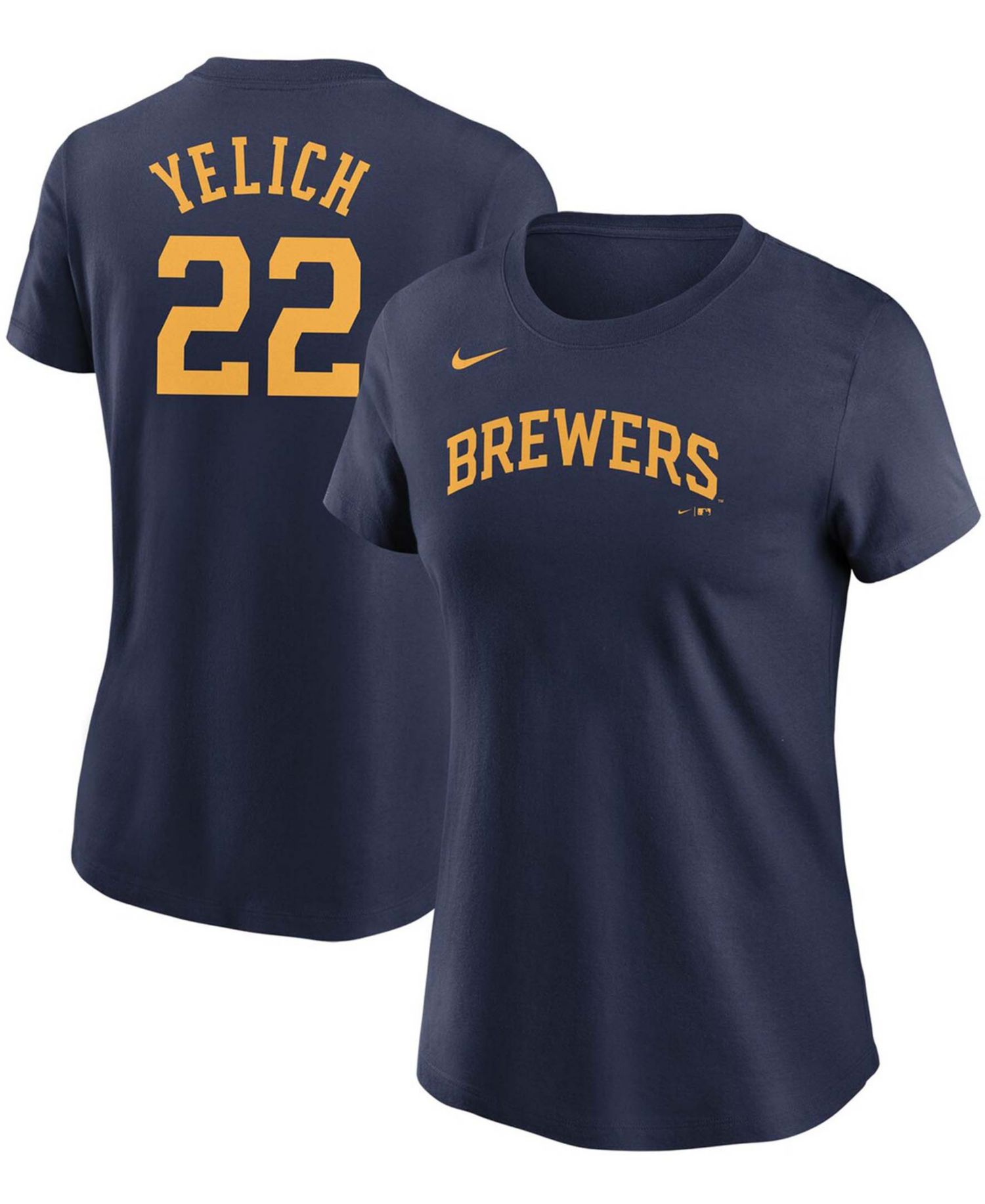 Women's Christian Yelich Navy Milwaukee Brewers Name & Number T-shirt