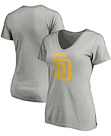 Women's Heathered Gray San Diego Padres Core Official Logo V-Neck T-shirt
