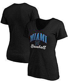 Women's Black Miami Marlins Victory Script V-Neck T-shirt