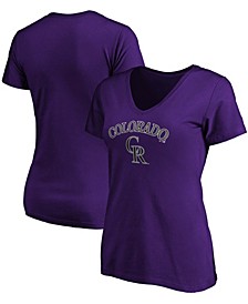 Women's Purple Colorado Rockies Team Logo Lockup V-Neck T-shirt