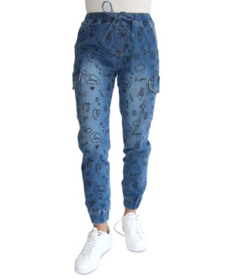 Almost Famous - Juniors' High-Rise Graffiti-Print Cargo Jogger Pants