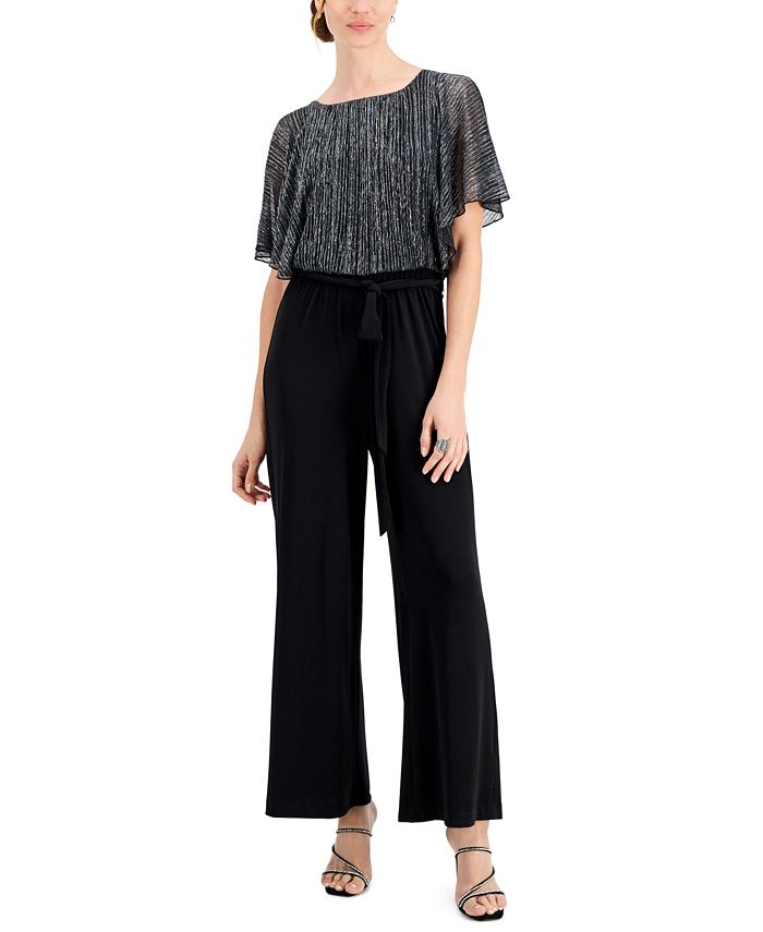Connected Petite Flutter-Sleeve Shimmering Overlay Jumpsuit - Macy's