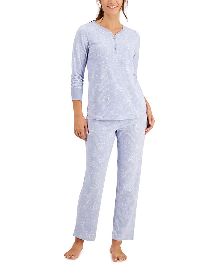 Charter Club Thermal Fleece Printed Pajama Set, Created for Macy's ...