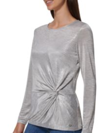 Long Sleeve Side-Twist Shimmer Knit Top