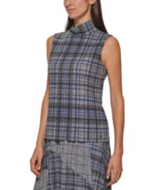 Sleeveless Plaid Mock-Neck Top