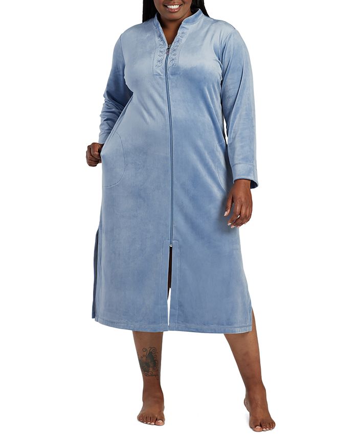 Miss Elaine Plus Size Embroidered Long Zipper Robe Macy's